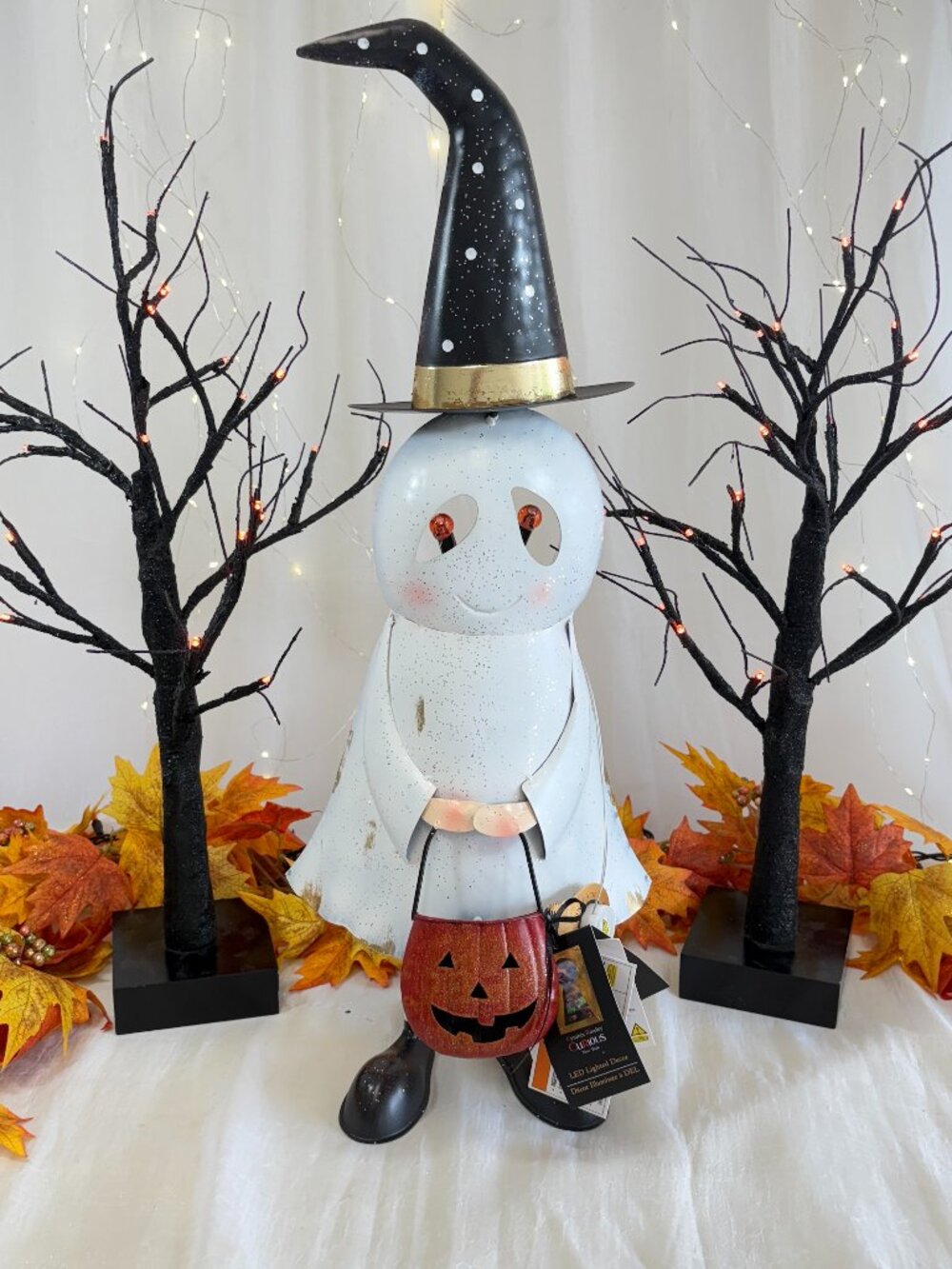 Cynthia Rowley Halloween Trick Treat Ghost Witch Hat Led 25" Metal Figure Statue